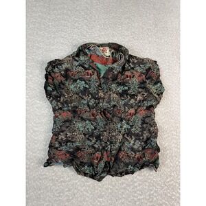 Peony Brand Shanghai Blouse Womens S Black Rayon Satin Chinese Embroidered Top